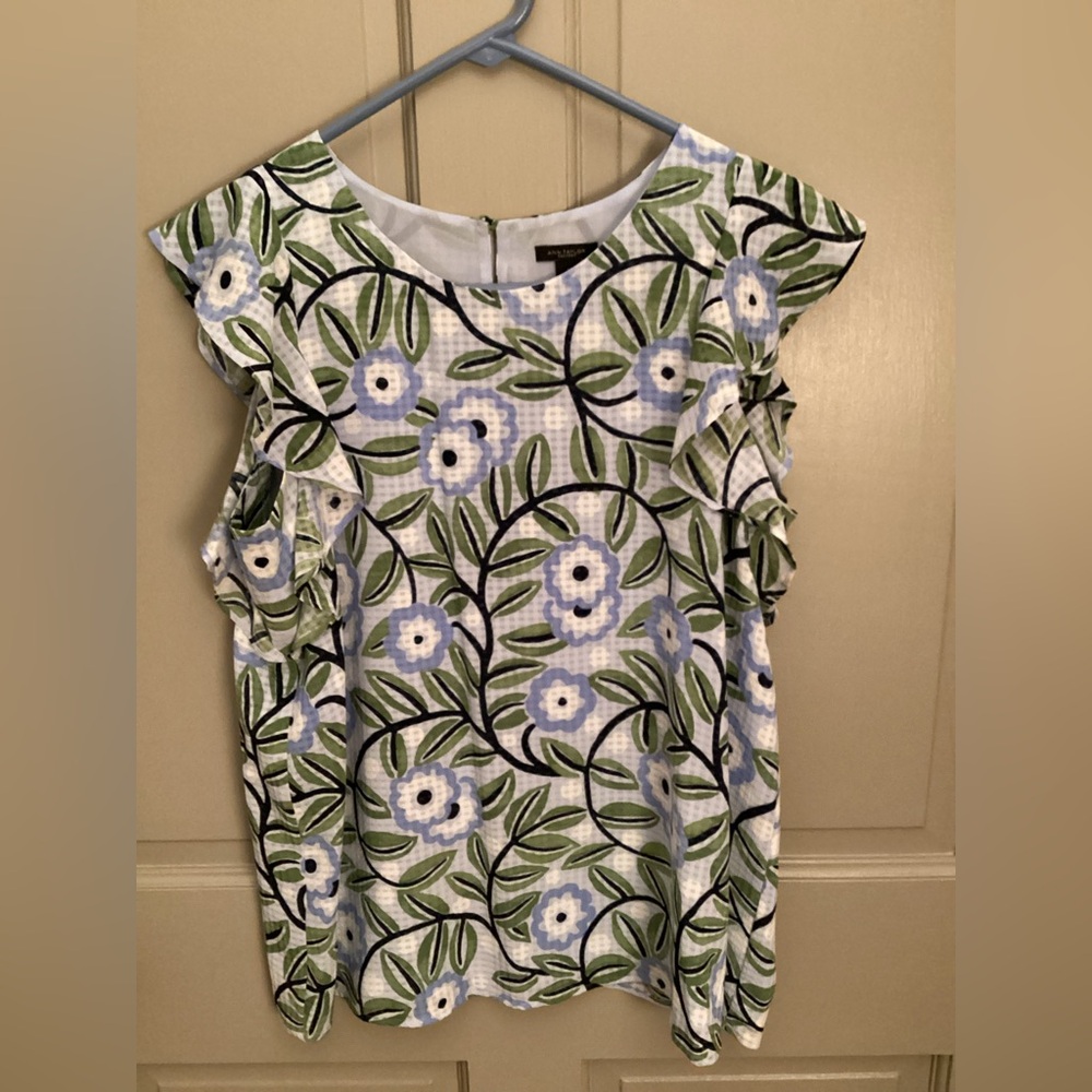 Ann Taylor Blue and Green Floral Blouse